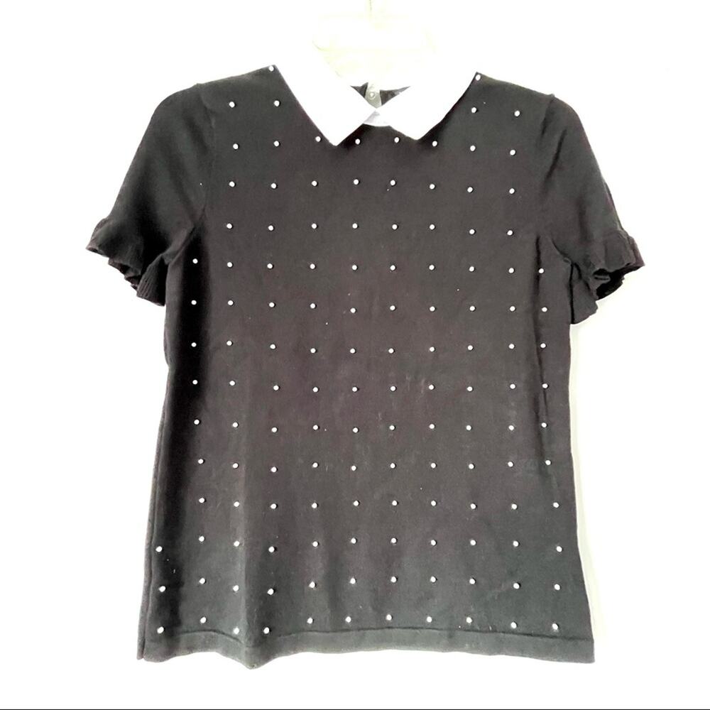 Karl Lagerfeld black knit pearl detail sweater size XS